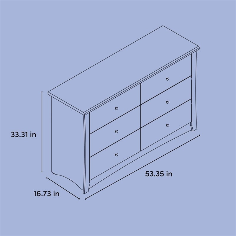 Stork Craft USA Crescent 6-Drawer Engineered Wood Double Dresser in Pebble Gray
