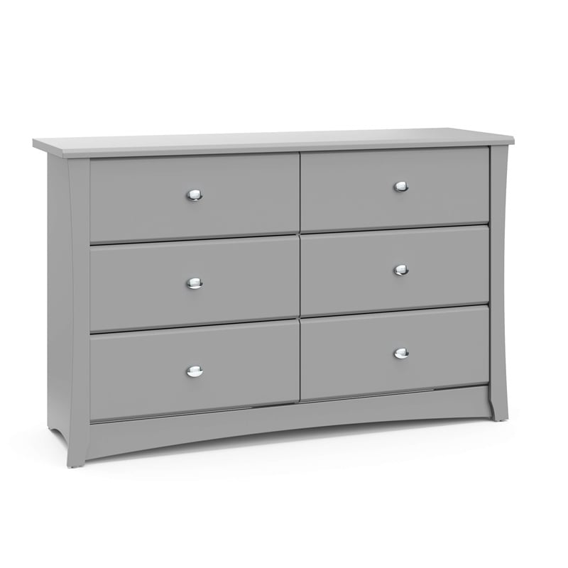 Stork Craft USA Crescent 6-Drawer Engineered Wood Double Dresser in Pebble Gray