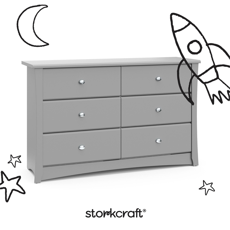 Stork Craft USA Crescent 6-Drawer Engineered Wood Double Dresser in Pebble Gray
