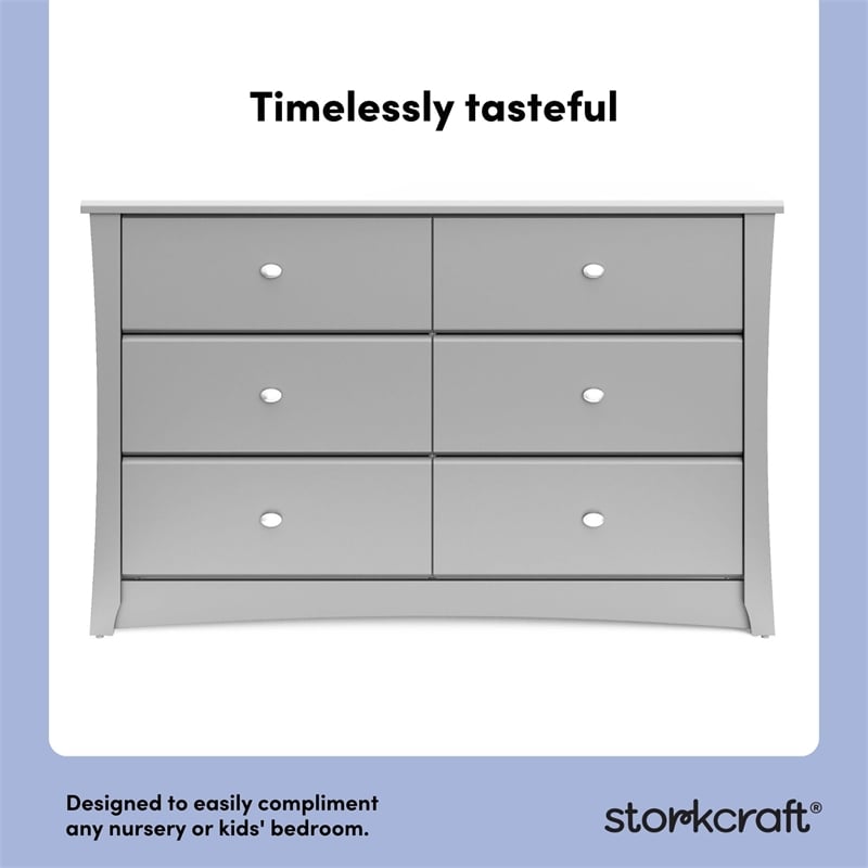 Stork Craft USA Crescent 6-Drawer Engineered Wood Double Dresser in Pebble Gray