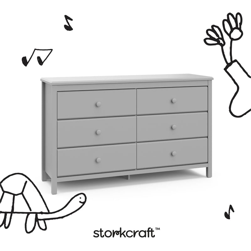 Stork Craft USA Alpine 6-Drawer Engineered Wood Double Dresser in Pebble Gray