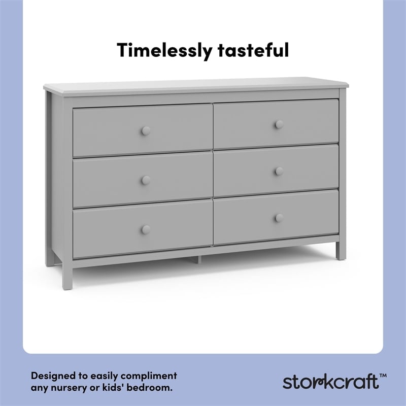 Stork Craft USA Alpine 6-Drawer Engineered Wood Double Dresser in Pebble Gray
