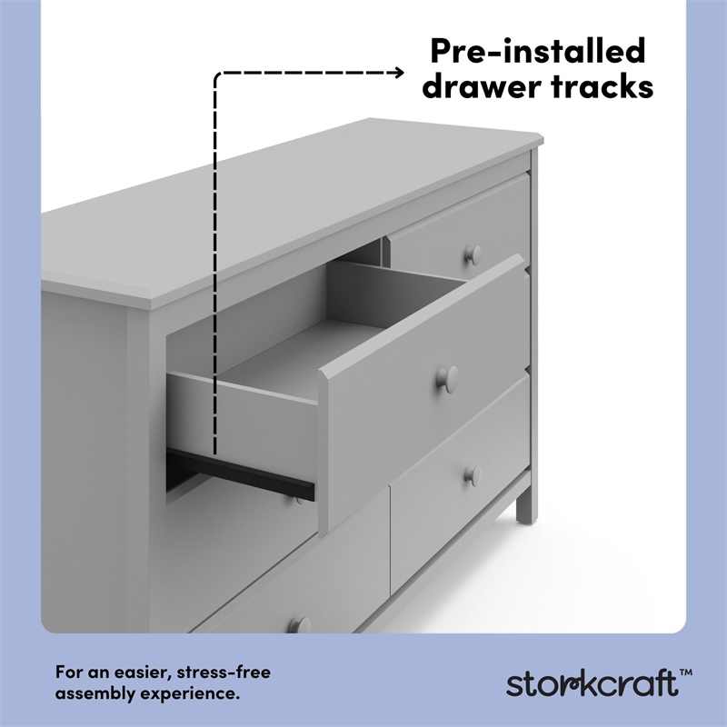 Stork Craft USA Alpine 6-Drawer Engineered Wood Double Dresser in Pebble Gray