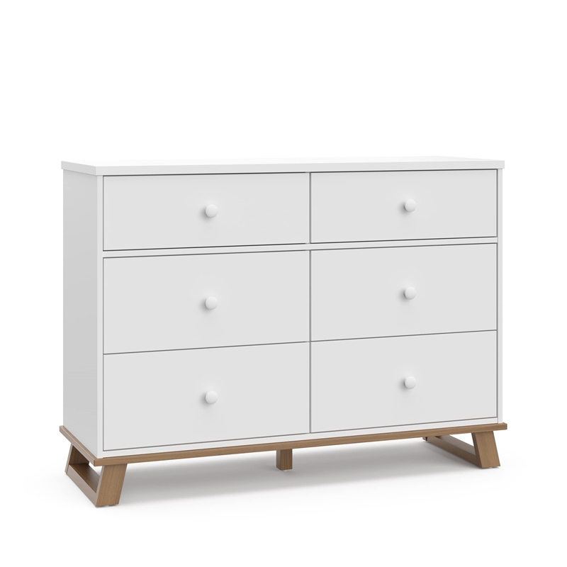 Stork Craft USA 6-Drawer Engineered Wood Double Dresser in White/Driftwood