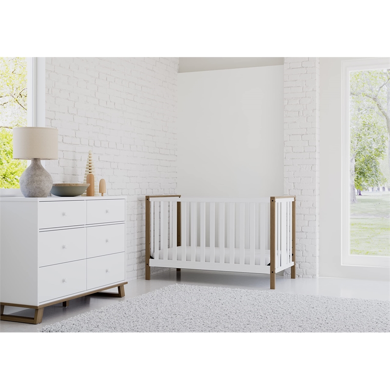 Stork Craft USA 6-Drawer Engineered Wood Double Dresser in White/Driftwood