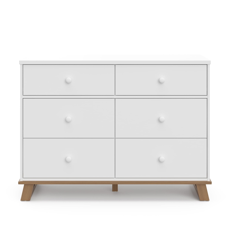 Stork Craft USA 6-Drawer Engineered Wood Double Dresser in White/Driftwood