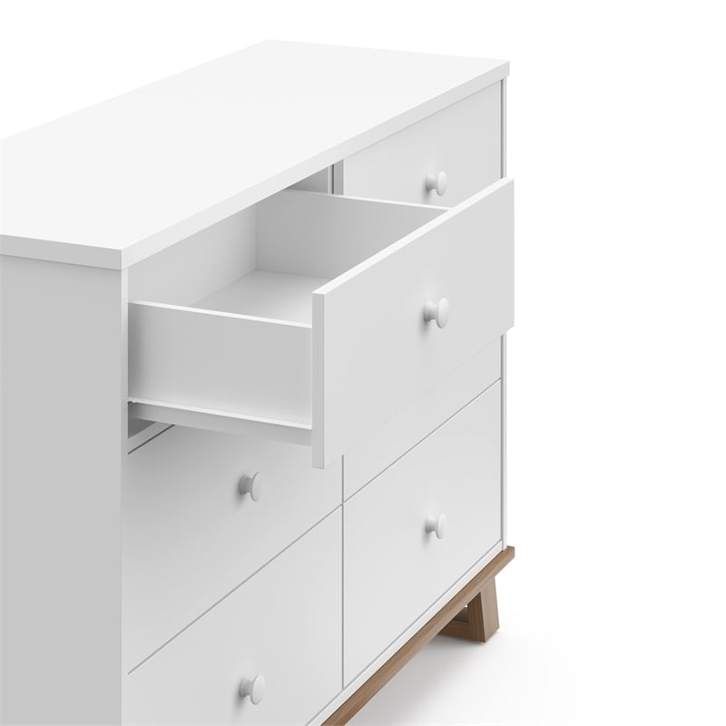 Stork Craft USA 6-Drawer Engineered Wood Double Dresser in White/Driftwood