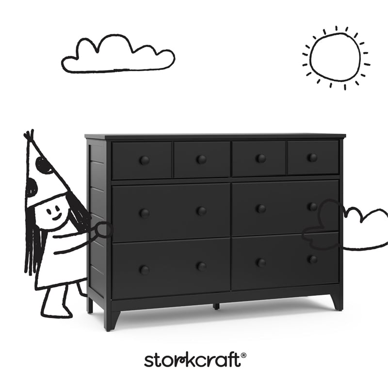 Stork Craft USA Moss 6-Drawer Wood Double Dresser in Gray Finish