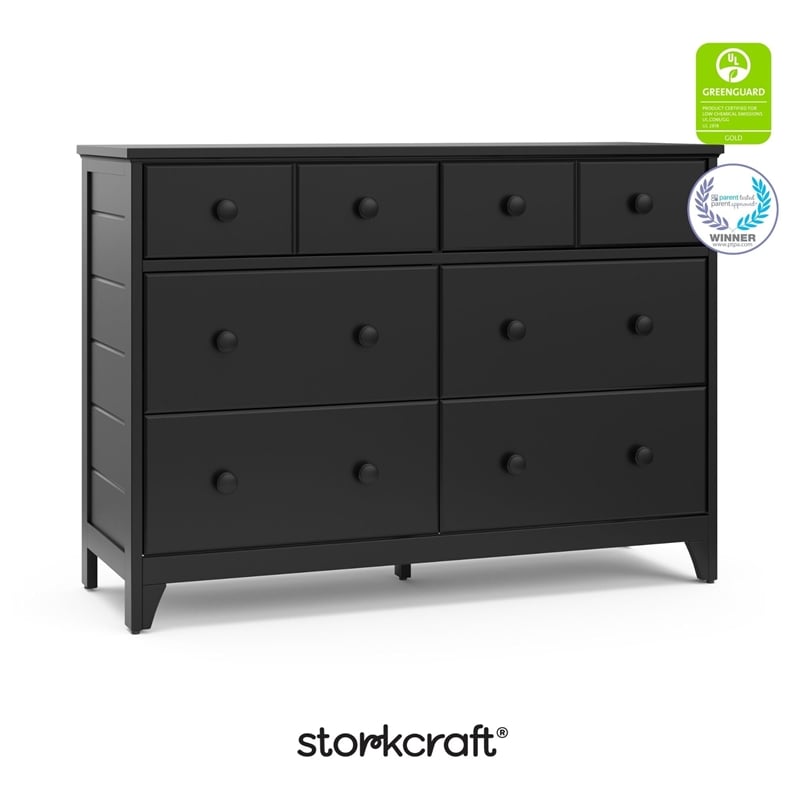 Stork Craft USA Moss 6-Drawer Wood Double Dresser in Gray Finish