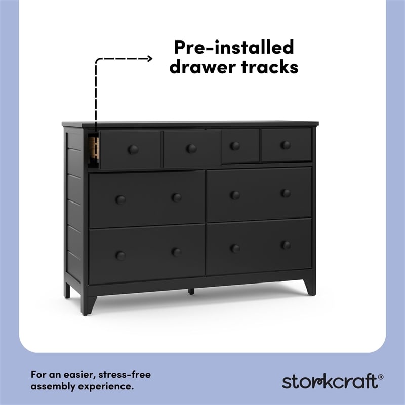 Stork Craft USA Moss 6-Drawer Wood Double Dresser in Gray Finish