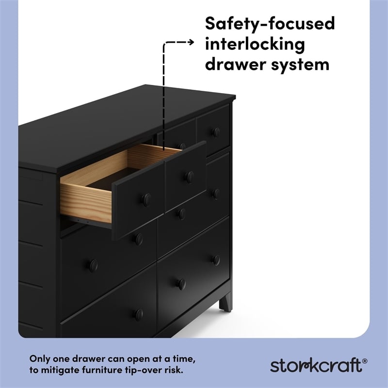 Stork Craft USA Moss 6-Drawer Wood Double Dresser in Gray Finish