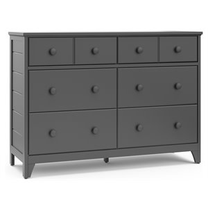 stork craft usa moss 6-drawer wood double dresser in gray finish