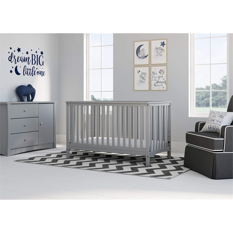 Stork Craft USA Hillcrest Wood 4-in-1 Convertible Crib in Pebble Gray