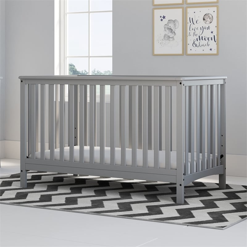 Stork Craft USA Hillcrest Wood 4-in-1 Convertible Crib in Pebble Gray