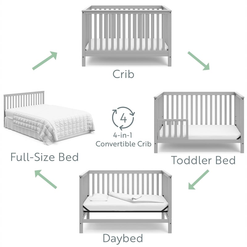 Stork Craft USA Hillcrest Wood 4-in-1 Convertible Crib in Pebble Gray