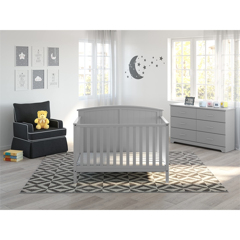 Stork Craft USA Steveston Wood 4-in-1 Convertible Crib in Pebble Gray
