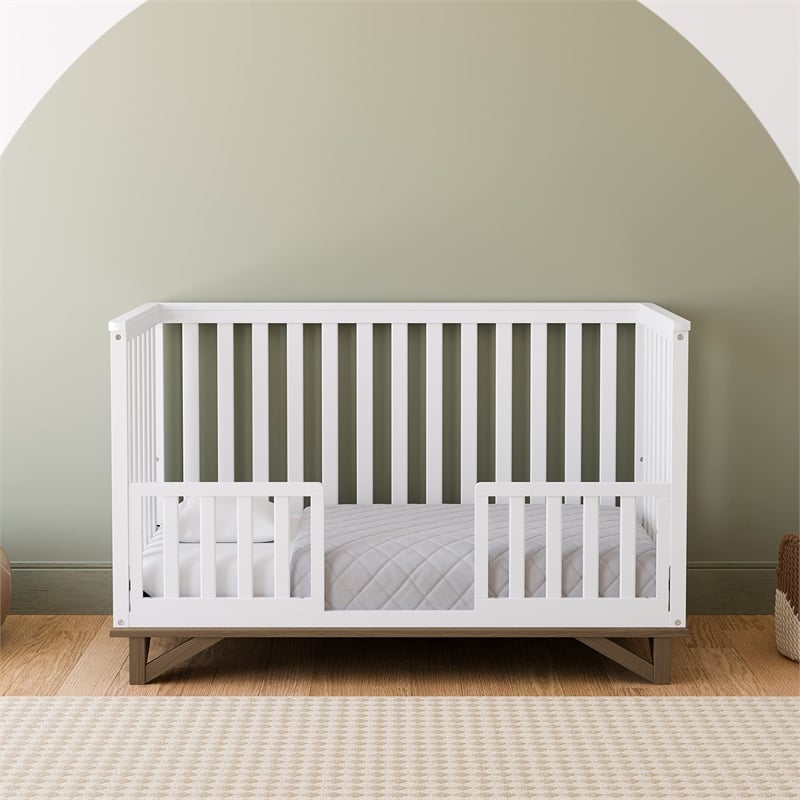 Stork Craft USA Santa Monica Wood 5-in-1 Convertible Crib in White/Driftwood