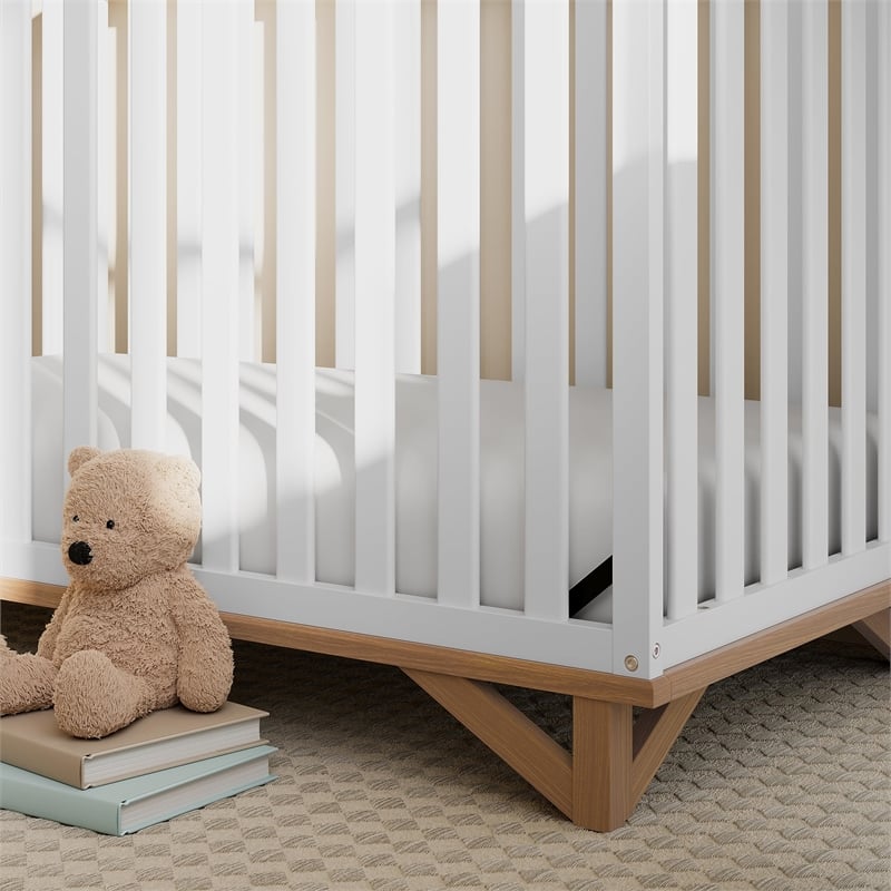 Stork Craft USA Santa Monica Wood 5-in-1 Convertible Crib in White/Driftwood