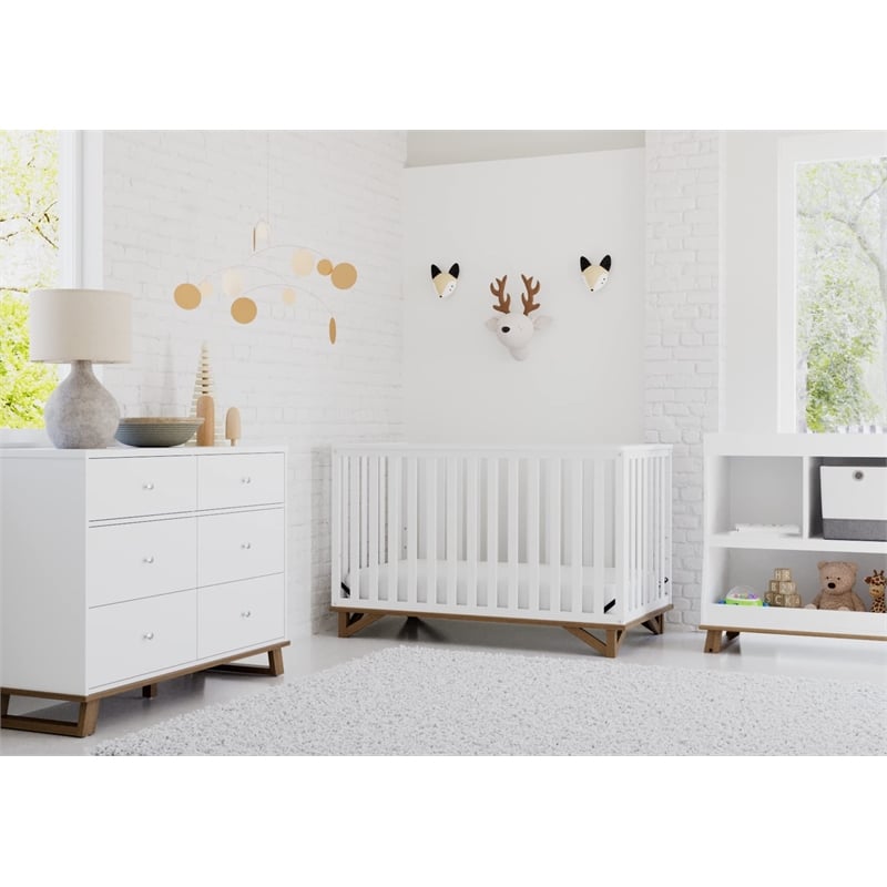 Stork Craft USA Santa Monica Wood 5-in-1 Convertible Crib in White/Driftwood