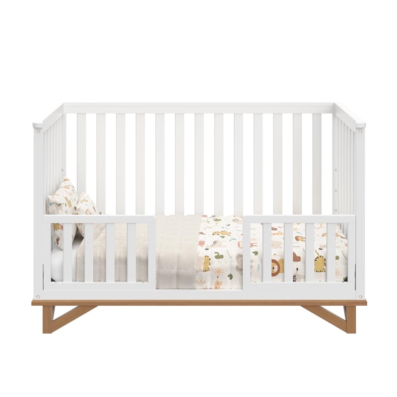 Stork Craft USA Santa Monica Wood 5-in-1 Convertible Crib in White/Driftwood