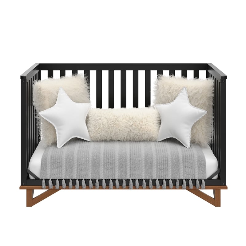 Stork Craft USA Santa Monica Wood 5-in-1 Convertible Crib in White/Pebble Gray
