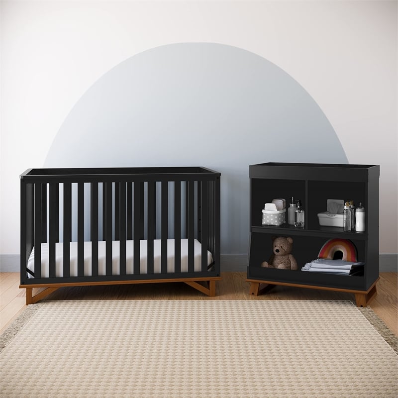 Stork Craft USA Santa Monica Wood 5-in-1 Convertible Crib in White/Pebble Gray