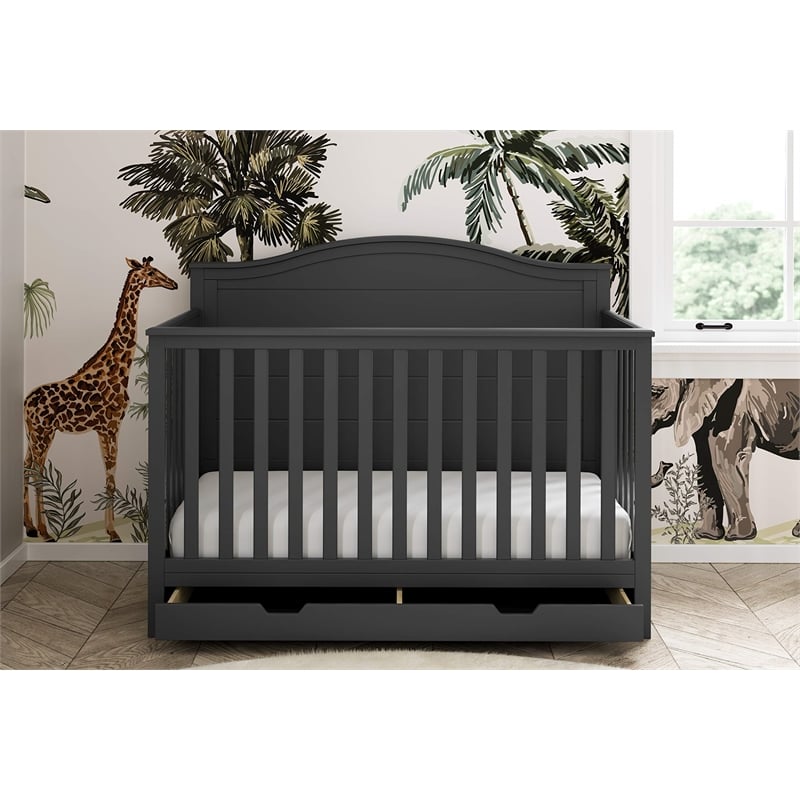 Stork Craft USA Moss Wood 4-in-1 Convertible Crib with Drawer in Gray