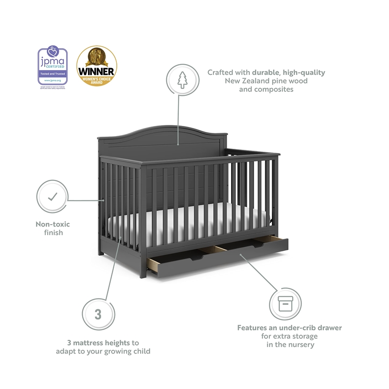 Stork Craft USA Moss Wood 4-in-1 Convertible Crib with Drawer in Gray