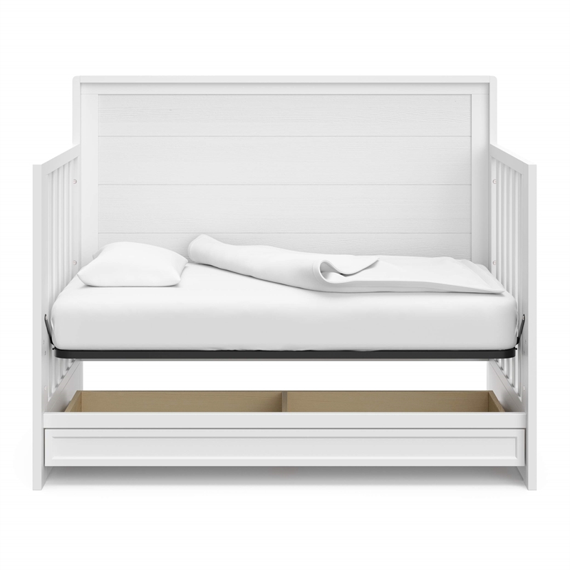 Stork Craft USA Luna Wood 4-in-1 Convertible Crib with Drawer in White