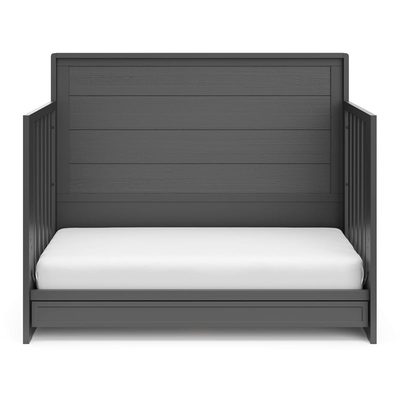 Stork Craft USA Luna Wood 4-in-1 Convertible Crib with Drawer in Gray