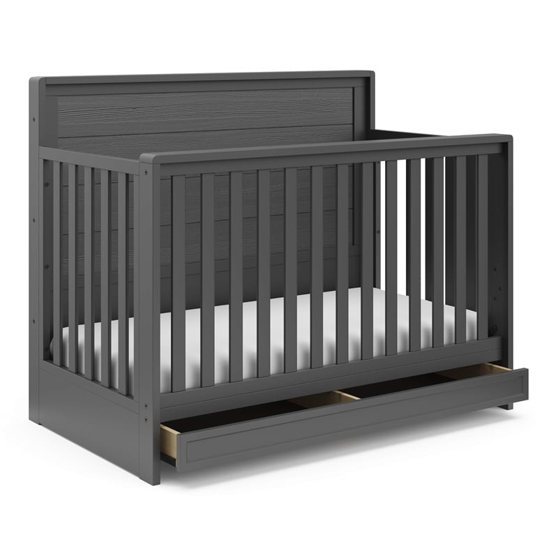 Stork Craft USA Luna Wood 4-in-1 Convertible Crib with Drawer in Gray