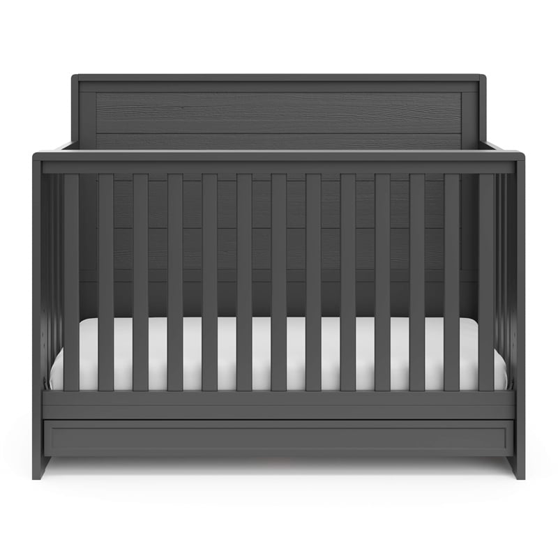 Stork Craft USA Luna Wood 4-in-1 Convertible Crib with Drawer in Gray