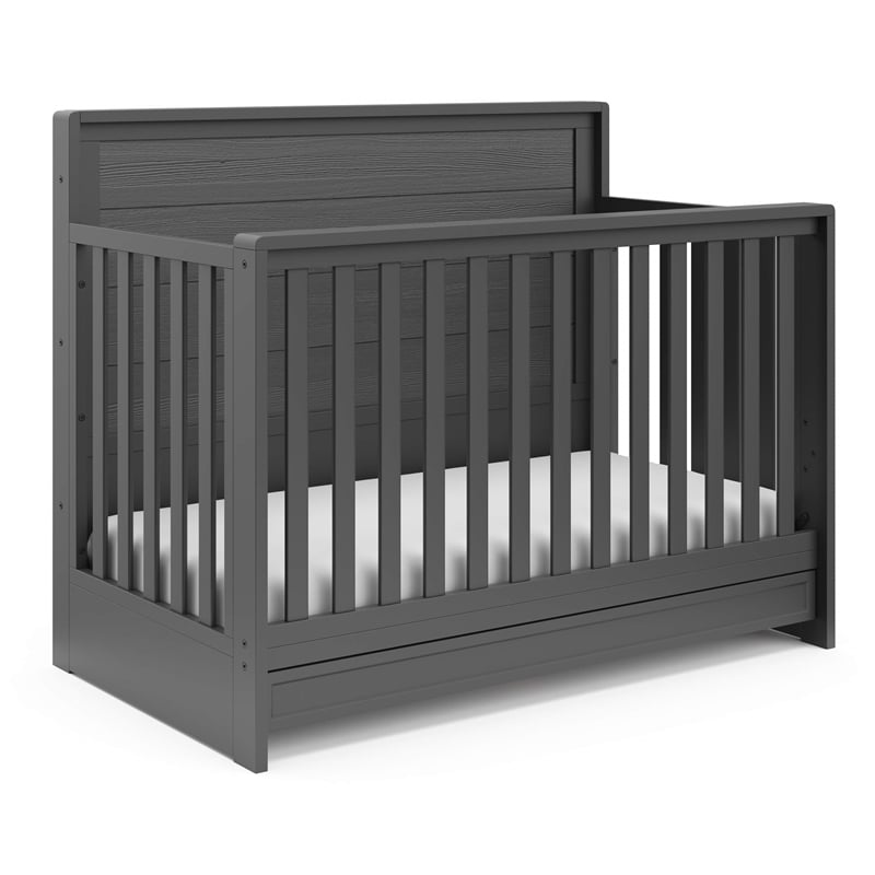 Stork Craft USA Luna Wood 4-in-1 Convertible Crib with Drawer in Gray