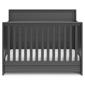 stork craft usa luna wood 4-in-1 convertible crib with drawer in gray