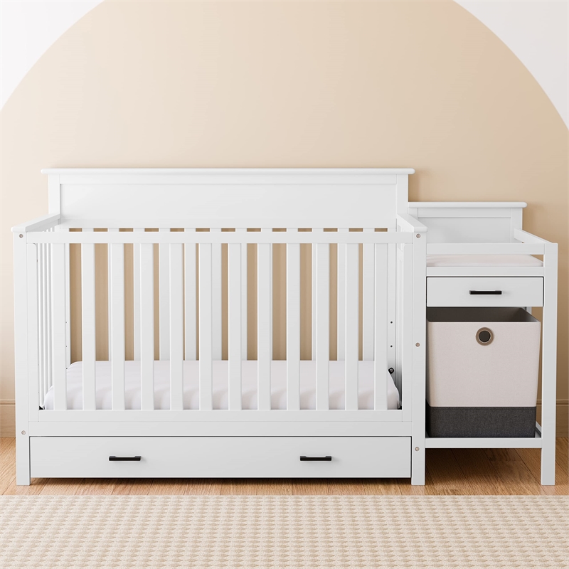 Stork Craft USA Arizona Wood All-in-One Convertible Crib and Changer in White