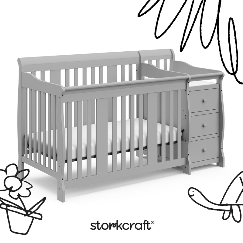 Stork Craft USA Portofino Wood 4-in-1 Convertible Crib and Changer - Pebble Gray