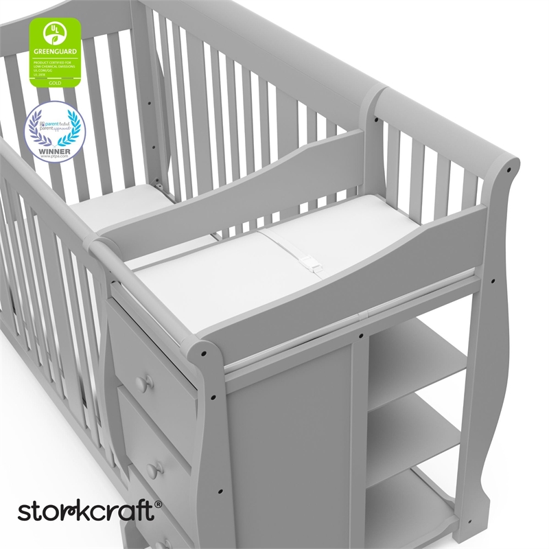 Stork Craft USA Portofino Wood 4-in-1 Convertible Crib and Changer - Pebble Gray