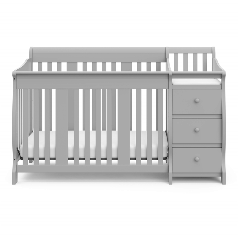 Stork Craft USA Portofino Wood 4-in-1 Convertible Crib and Changer - Pebble Gray