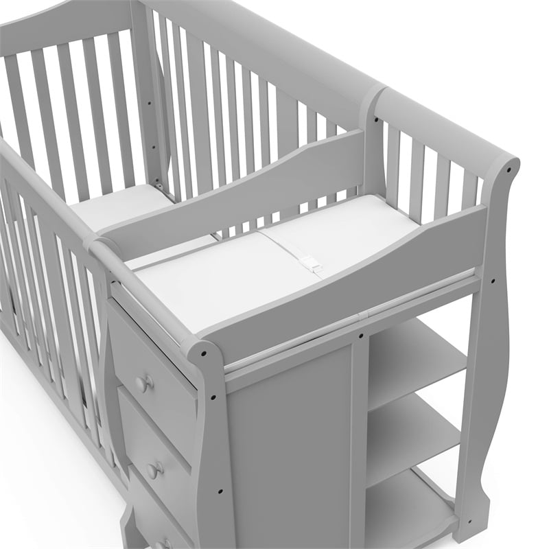 Stork Craft USA Portofino Wood 4-in-1 Convertible Crib and Changer - Pebble Gray