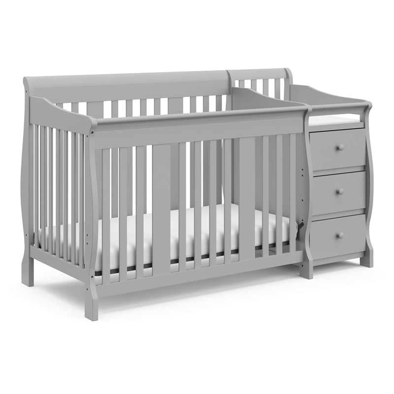 Stork Craft USA Portofino Wood 4-in-1 Convertible Crib and Changer - Pebble Gray