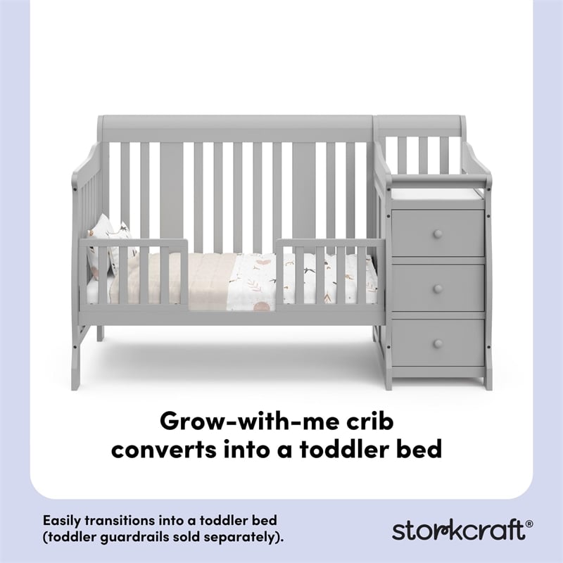 Stork Craft USA Portofino Wood 4-in-1 Convertible Crib and Changer - Pebble Gray
