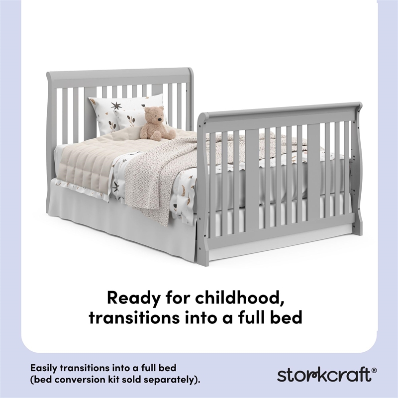 Stork Craft USA Portofino Wood 4-in-1 Convertible Crib and Changer - Pebble Gray