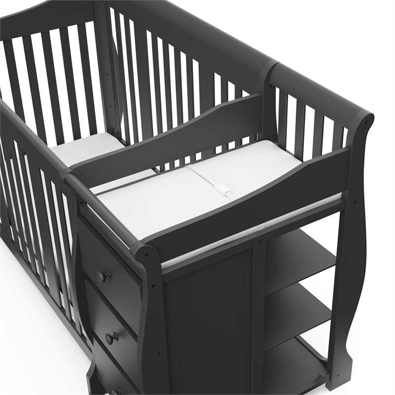 Stork Craft USA Portofino Wood 4-in-1 Convertible Crib and Changer in Gray