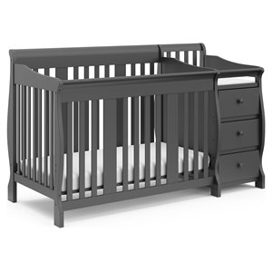 stork craft usa portofino wood 4-in-1 convertible crib and changer in gray