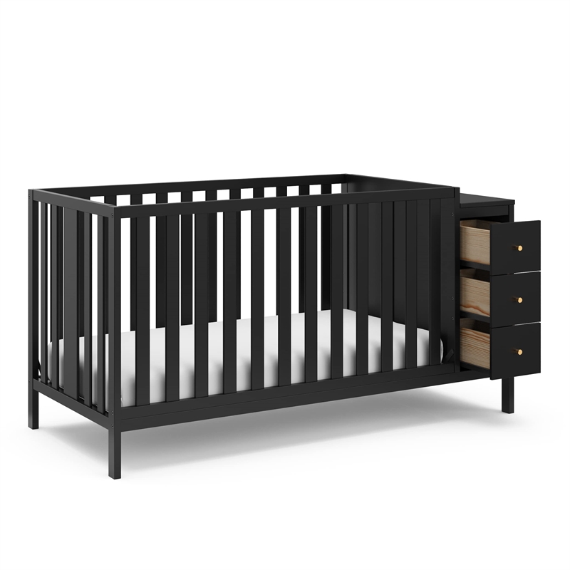 Stork Craft USA Malibu Wood 3-in-1 Customizable Convertible Storage Crib - Black
