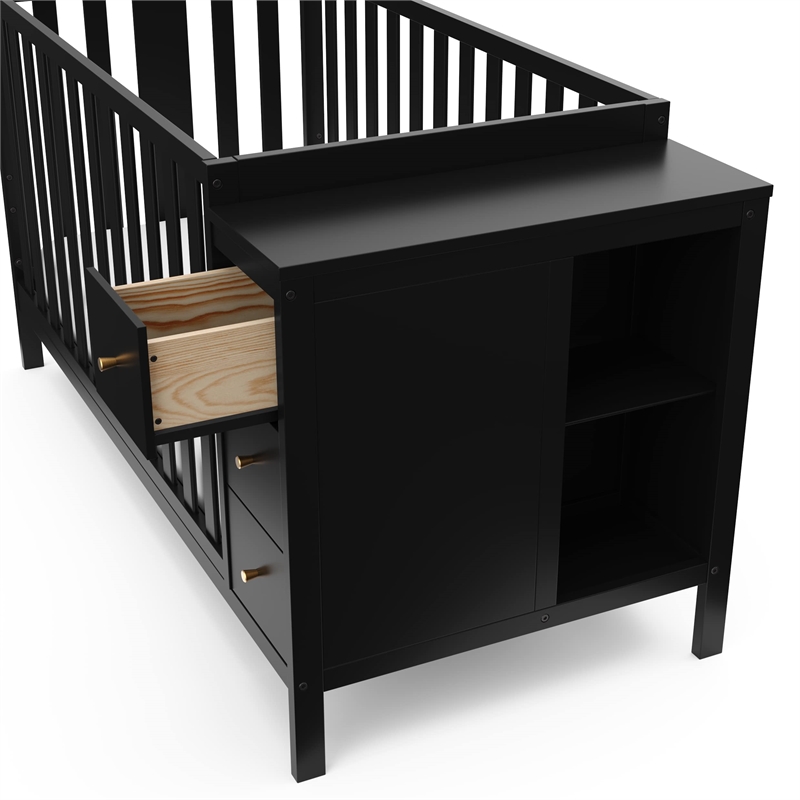 Stork Craft USA Malibu Wood 3-in-1 Customizable Convertible Storage Crib - Black