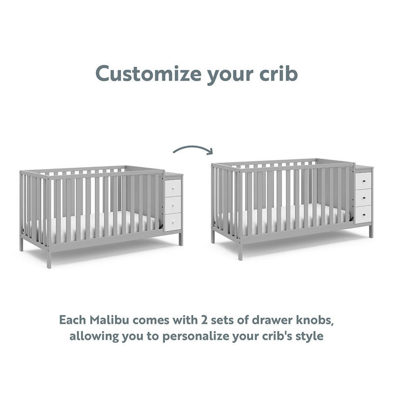 Stork Craft USA Malibu Wood 3-in-1 Customizable Convertible Storage Crib in Gray