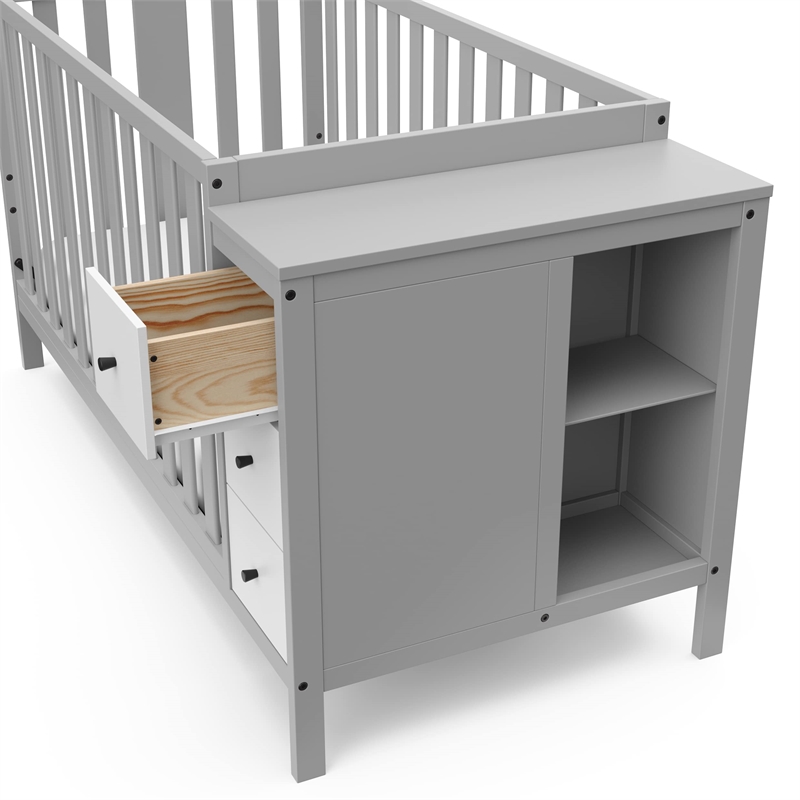 Stork Craft USA Malibu Wood 3-in-1 Customizable Convertible Storage Crib in Gray