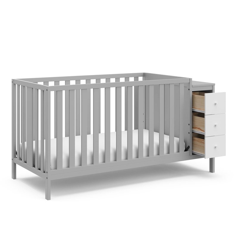 Stork Craft USA Malibu Wood 3-in-1 Customizable Convertible Storage Crib in Gray