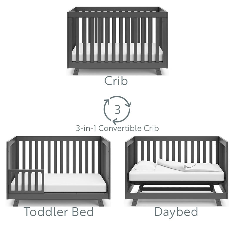 Stork Craft USA Beckett Wood 3-in-1 Convertible Crib in Gray Finish